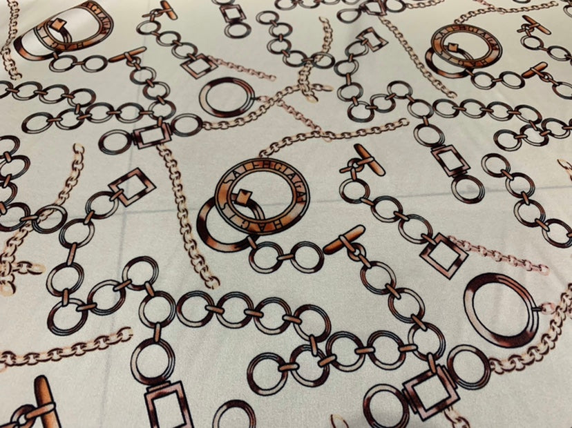 LIATIA - 19 Momme Chain Circle Pattern Digital Print Stretch Silk Satin Fabric - 140cm wide by the Yard