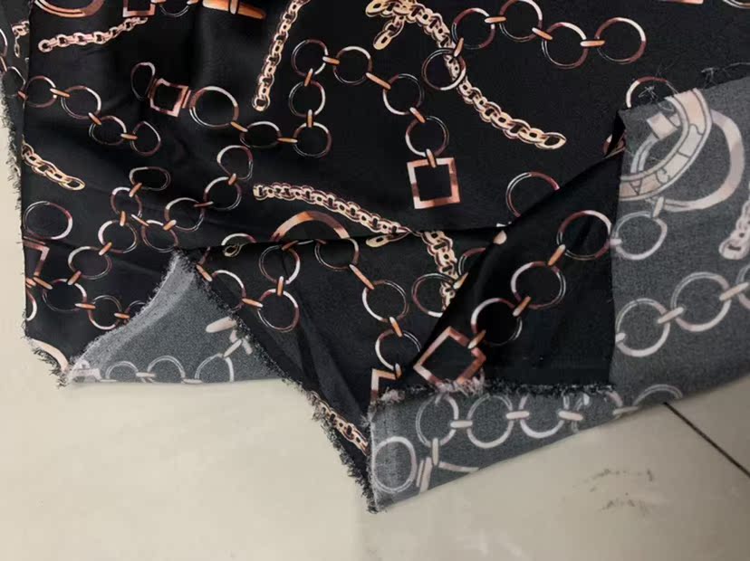 LIATIA - 19 Momme Chain Circle Pattern Digital Print Stretch Silk Satin Fabric - 140cm wide by the Yard