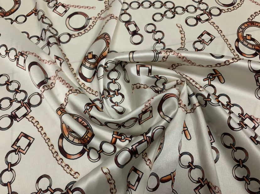 LIATIA - 19 Momme Chain Circle Pattern Digital Print Stretch Silk Satin Fabric - 140cm wide by the Yard