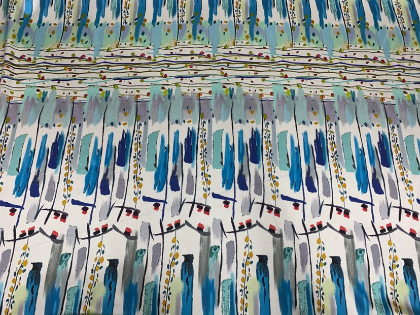LINEFA - 19 Momme Floral Lines Pattern Digital Print Stretch Silk Satin Fabric - 140cm wide by the Yard