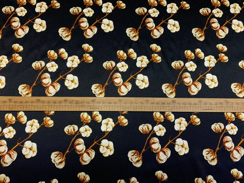 LITCOT - 19 Momme Small Cotton Florals Pattern Digital Print Stretch Silk Satin Fabric - 135cm wide by the Yard
