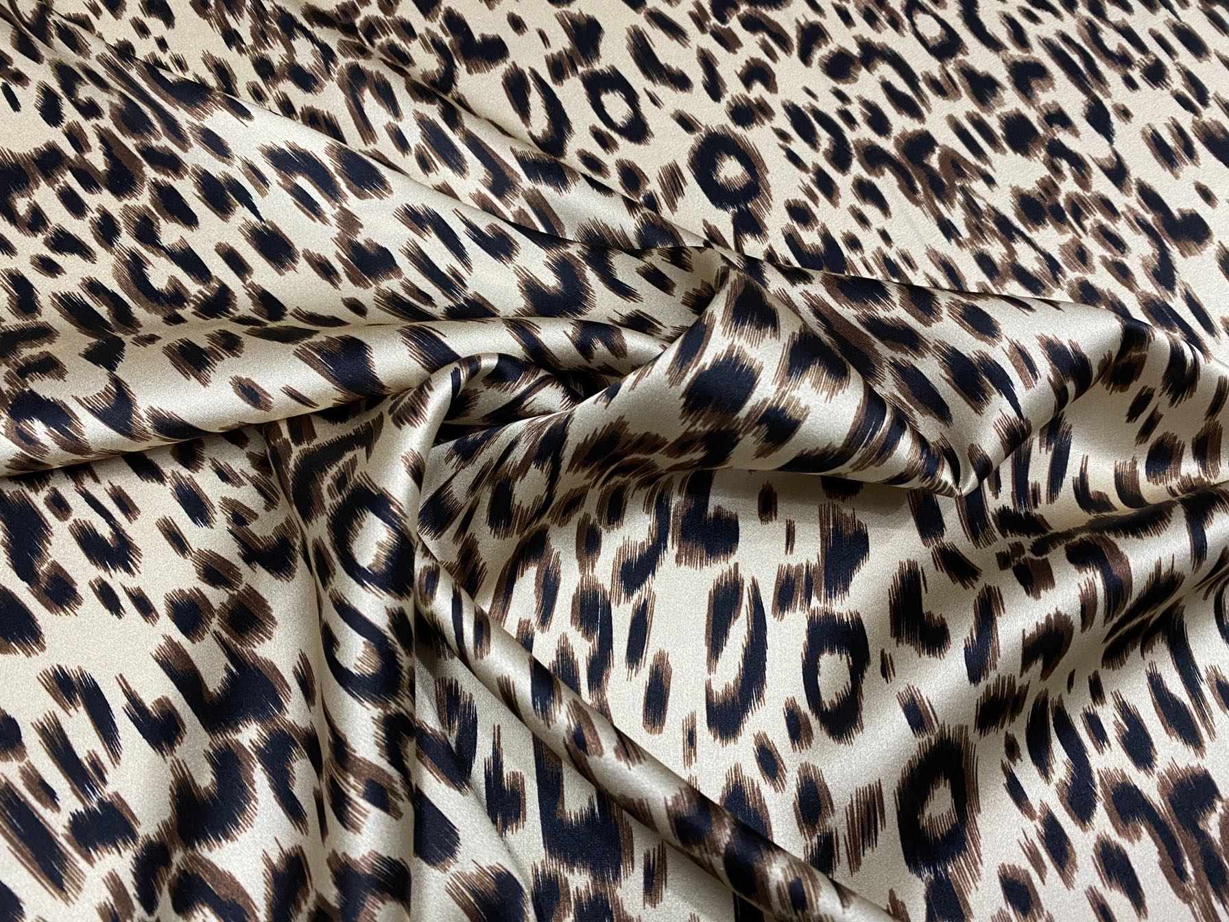 MIFANB - 19 Momme Beige Leopard Print Pattern Digital Print Stretch Silk Satin Fabric - 140cm wide by the Yard