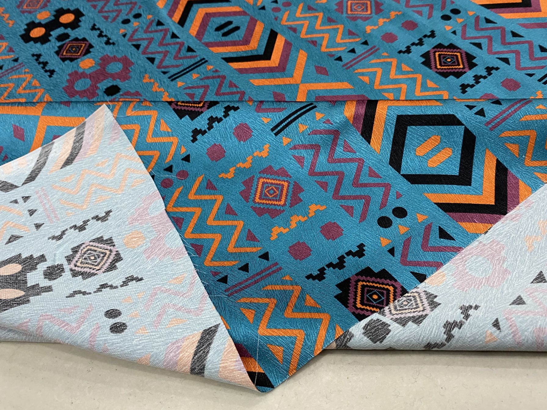 MIZJIH - 19 Momme Exotic Ethnic Geometry Pattern Digital Print Stretch Silk Satin Fabric - 140cm wide by the Yard