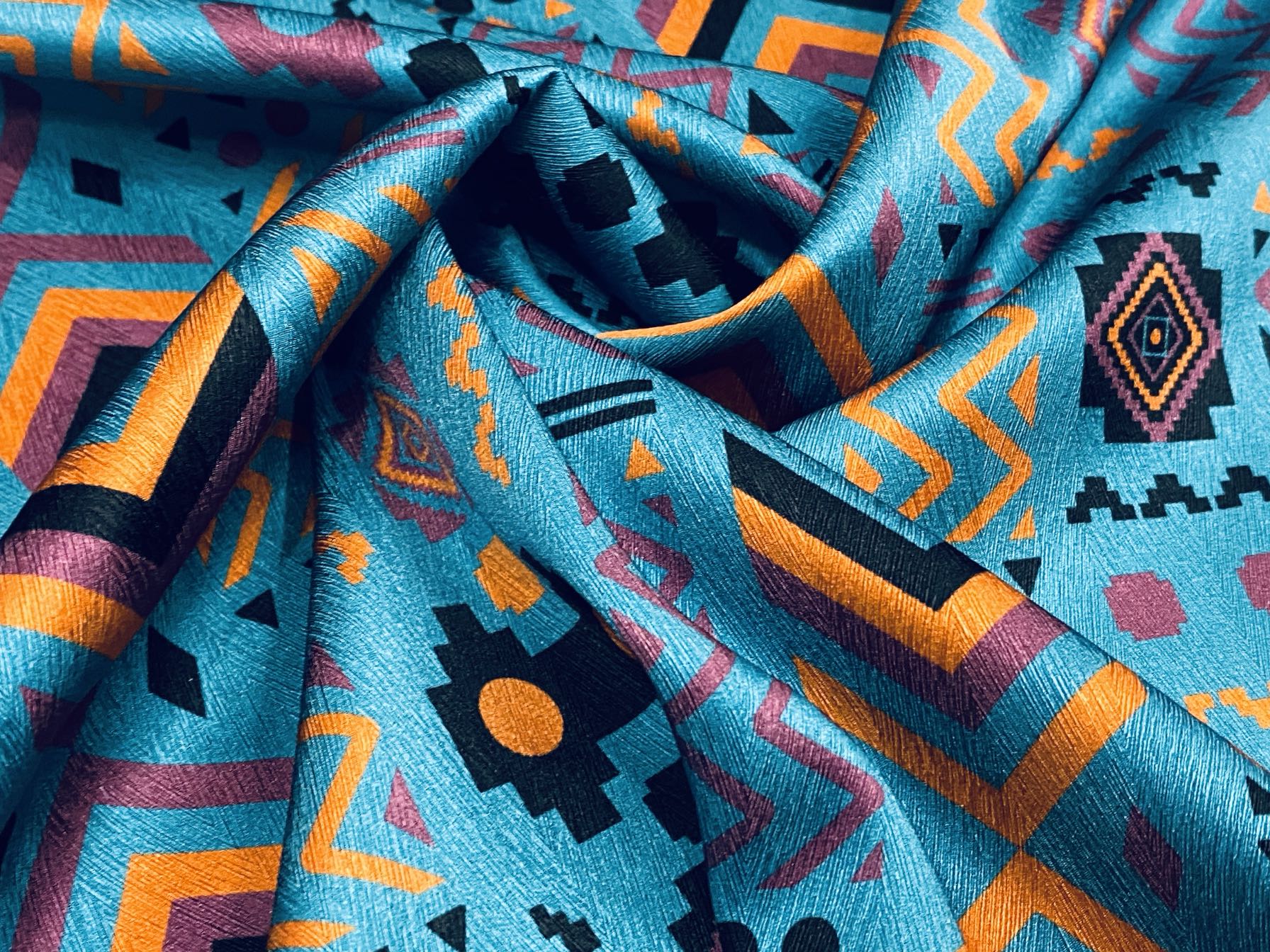 MIZJIH - 19 Momme Exotic Ethnic Geometry Pattern Digital Print Stretch Silk Satin Fabric - 140cm wide by the Yard