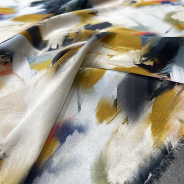 MENGLONGXY - 19 momme Golden vs Blue Digital Print Stretch Silk Satin Fabric - 135cm wide by the Yard