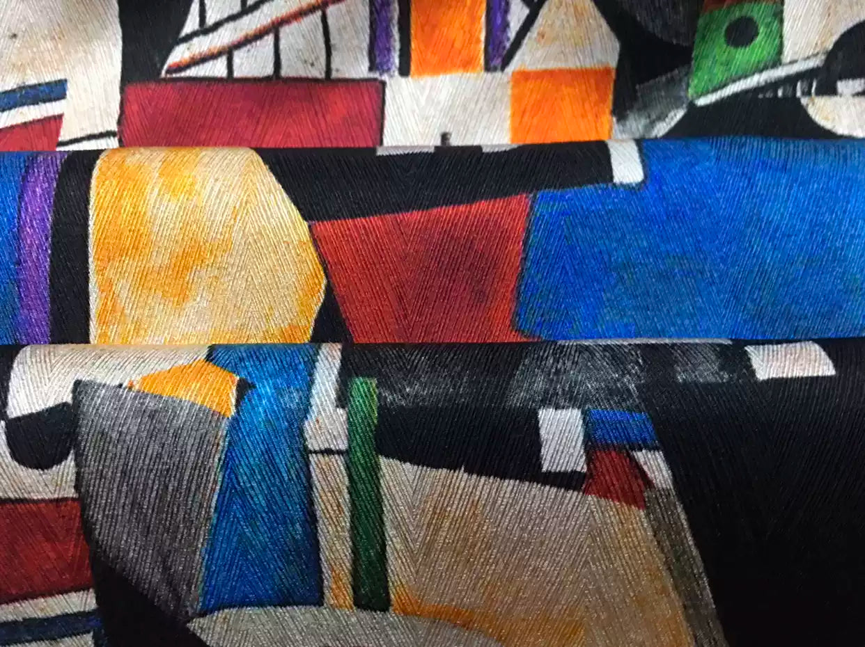 OMBGZT - 22 Momme Colorful Irregular Graphics Pattern Digital Print Sangbo Stretch Silk Satin Fabric - 108cm wide by the Yard