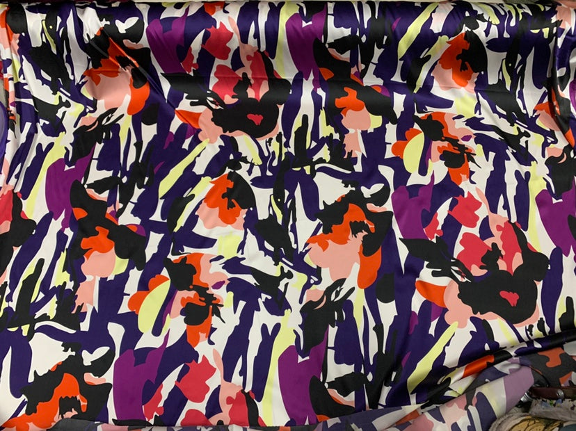 OUMEJI - 19 Momme Bright Geometry Pattern Digital Print Stretch Silk Satin Fabric - 140cm wide by the Yard
