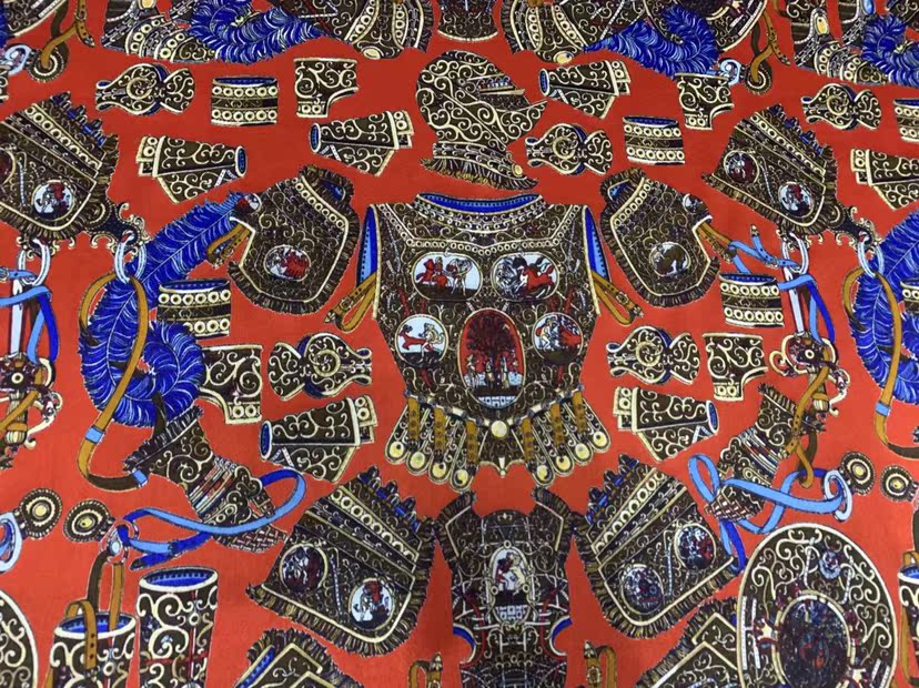 ROMKJA - 19 Momme Retro Roman Armor Pattern Digital Print Stretch Silk Satin Fabric - 140cm wide by the Yard