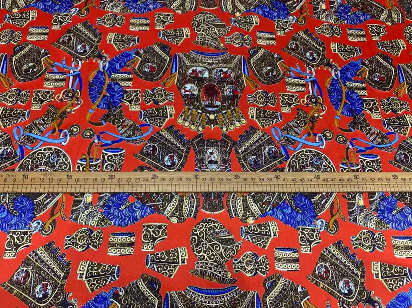 ROMKJA - 19 Momme Retro Roman Armor Pattern Digital Print Stretch Silk Satin Fabric - 140cm wide by the Yard
