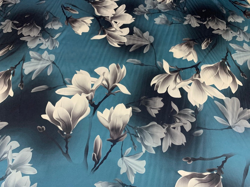 RXIDAH - 19 Momme Flowers Pattern Digital Print Stretch Silk Satin Fabric - 108cm wide by the Yard