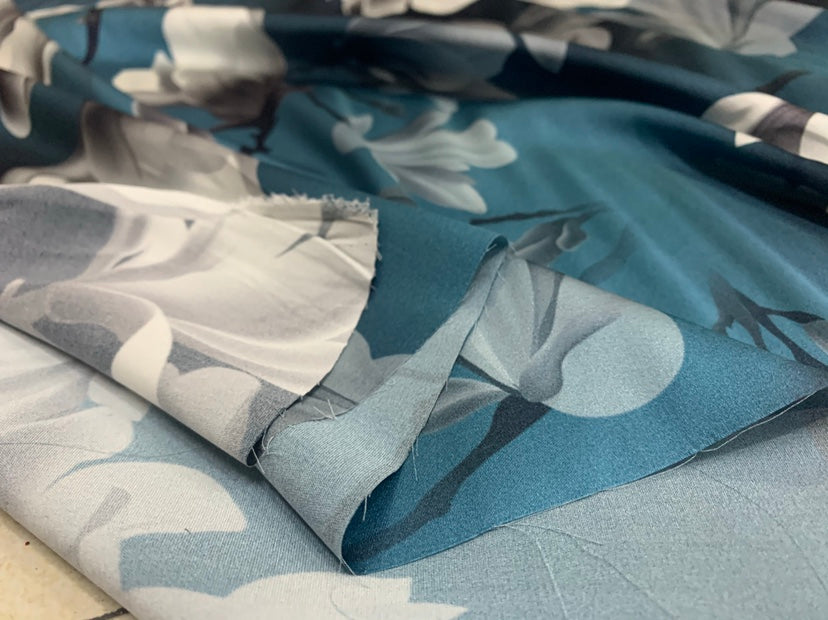 RXIDAH - 19 Momme Flowers Pattern Digital Print Stretch Silk Satin Fabric - 108cm wide by the Yard