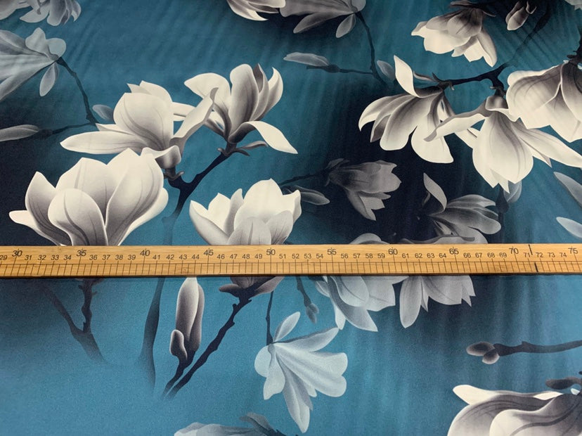 RXIDAH - 19 Momme Flowers Pattern Digital Print Stretch Silk Satin Fabric - 108cm wide by the Yard