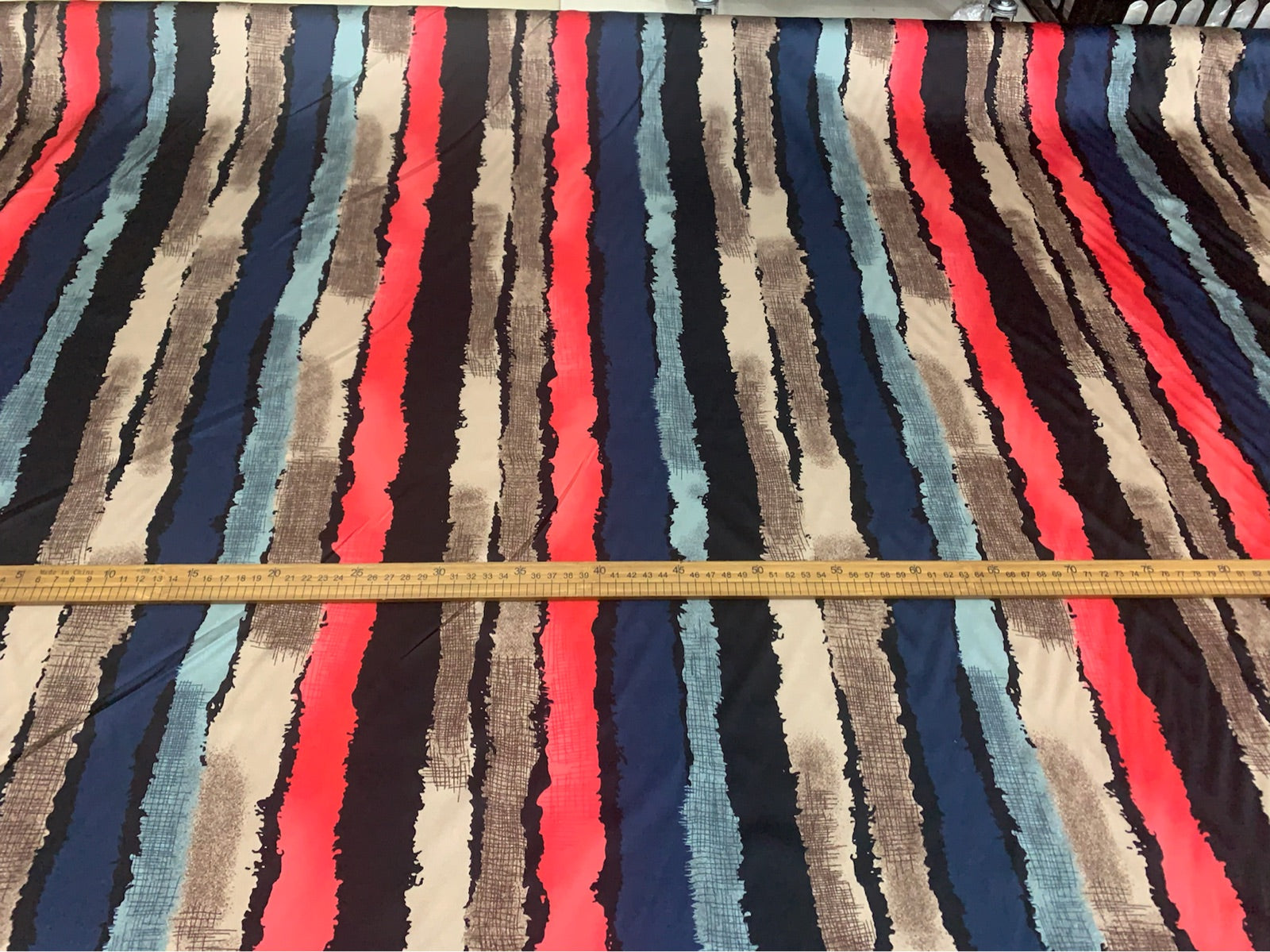 SIZUAN - 19 Momme Fashion Geometric Three Color Stripes Pattern Digital Print Stretch Silk Satin Fabric - 140cm wide by the Yard