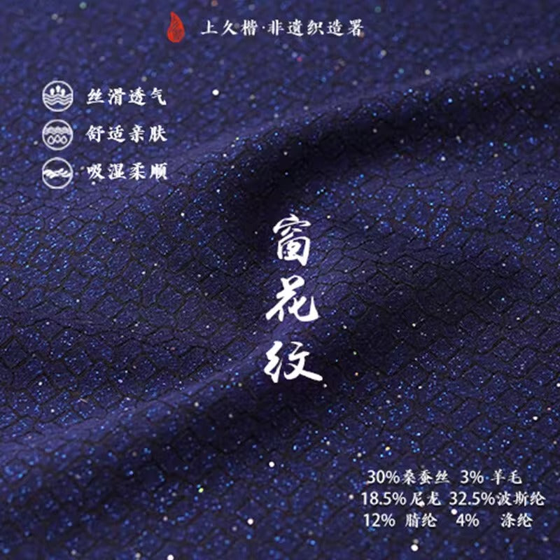 SJKSM001 - Jacquard silk wool blend fabric, navy blue,140cm wide by the yard