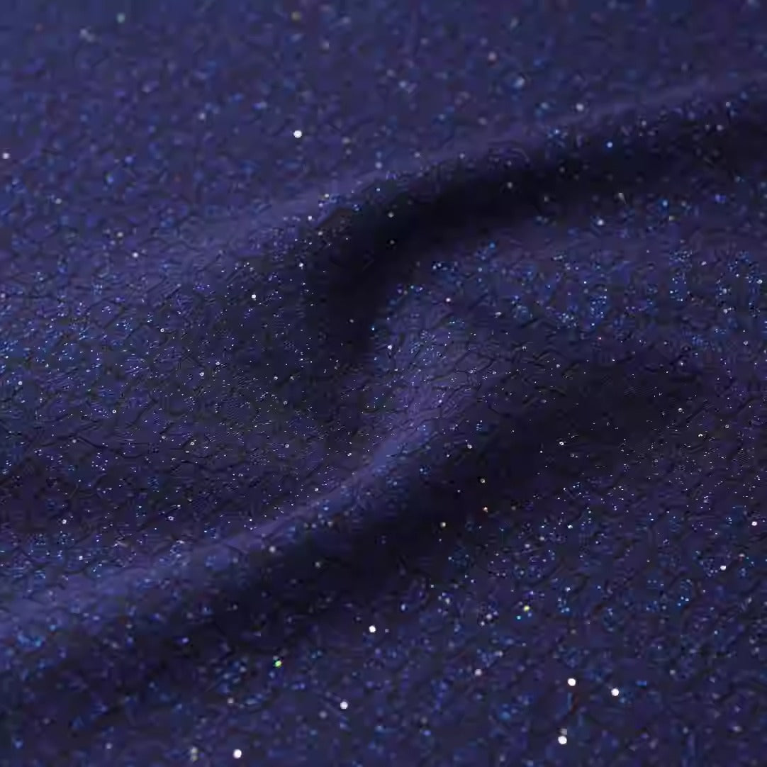SJKSM001 - Jacquard silk wool blend fabric, navy blue,140cm wide by the yard