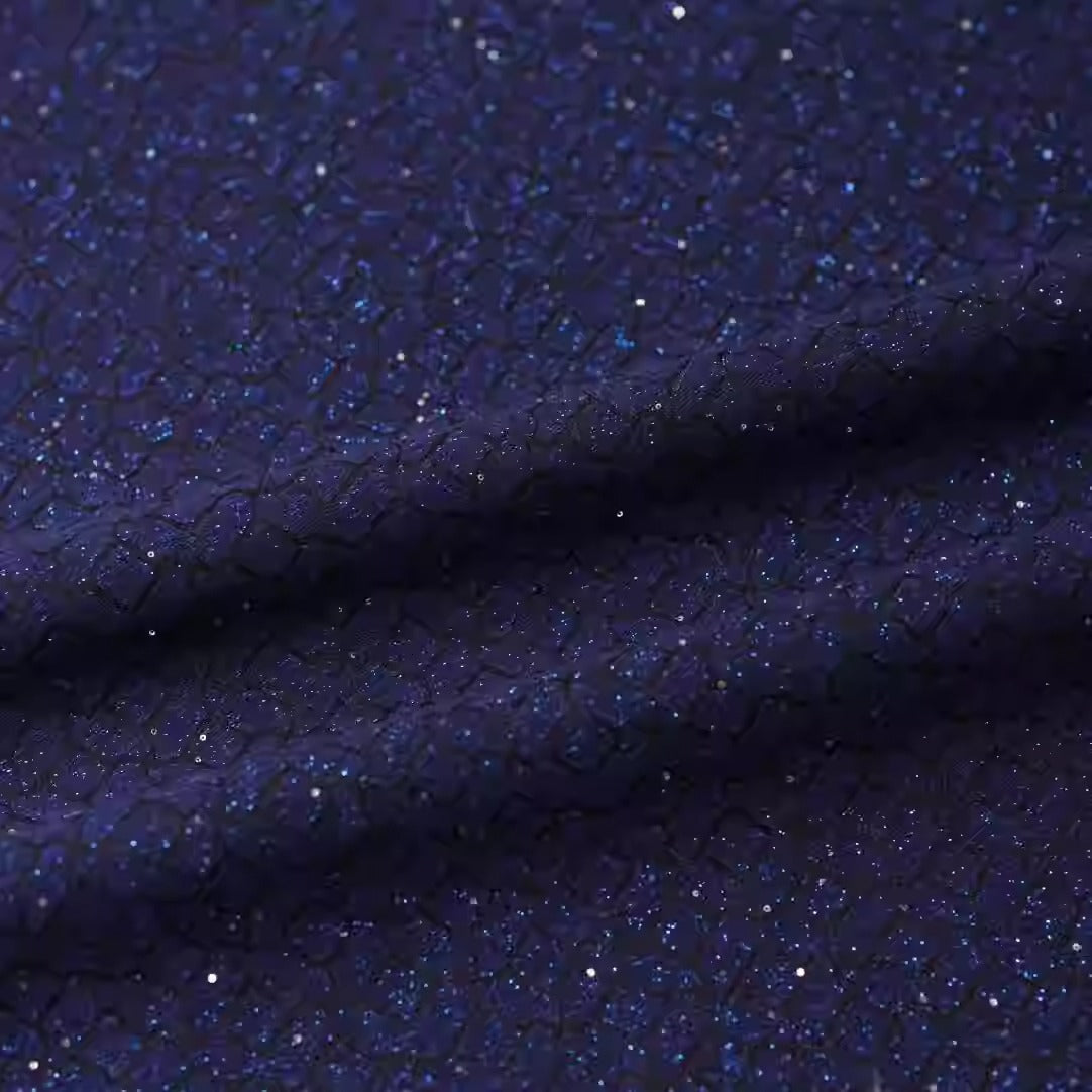 SJKSM001 - Jacquard silk wool blend fabric, navy blue,140cm wide by the yard