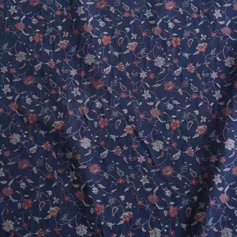 SZTIHML - Cotton fabric, jacquard floral, pink vs blue, 1.45m wide by the Yard