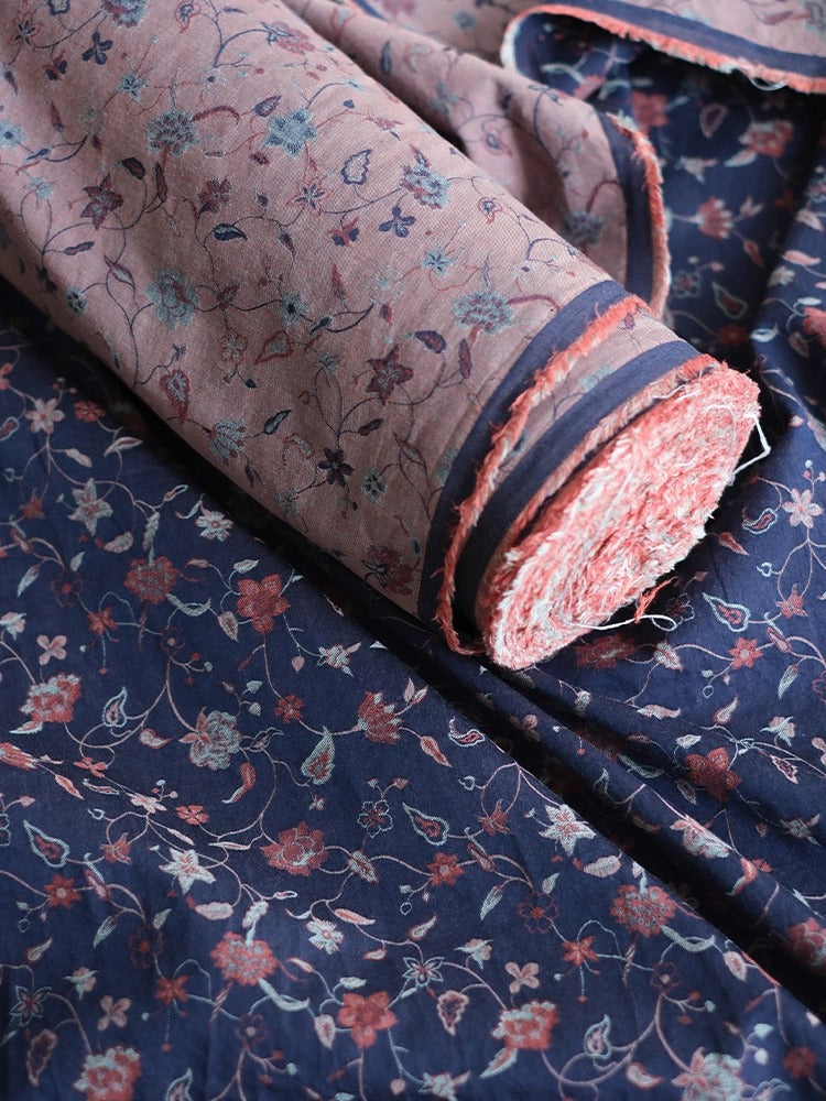 SZTIHML - Cotton fabric, jacquard floral, pink vs blue, 1.45m wide by the Yard