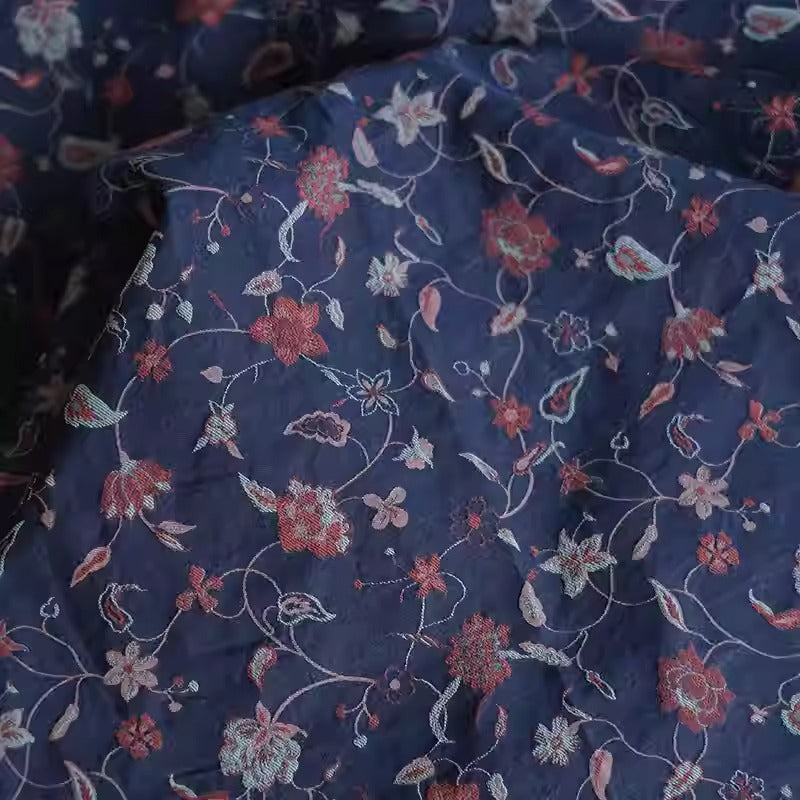 SZTIHML - Cotton fabric, jacquard floral, pink vs blue, 1.45m wide by the Yard