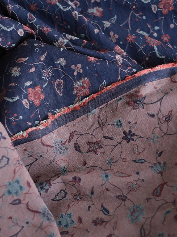 SZTIHML - Cotton fabric, jacquard floral, pink vs blue, 1.45m wide by the Yard