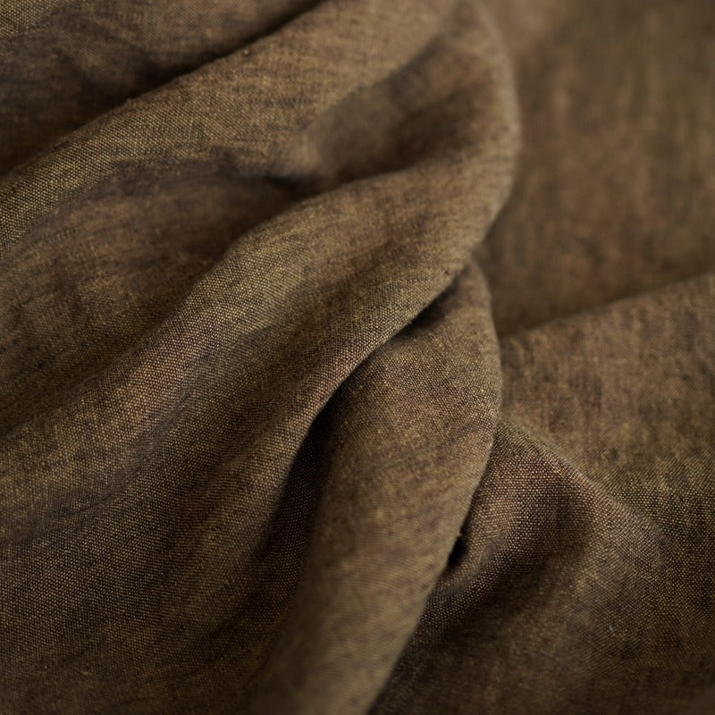 SZYDLNT - Linen fabric, yarn dyed thick 300g mixed coffee brown, 1.5m wide by the Yard