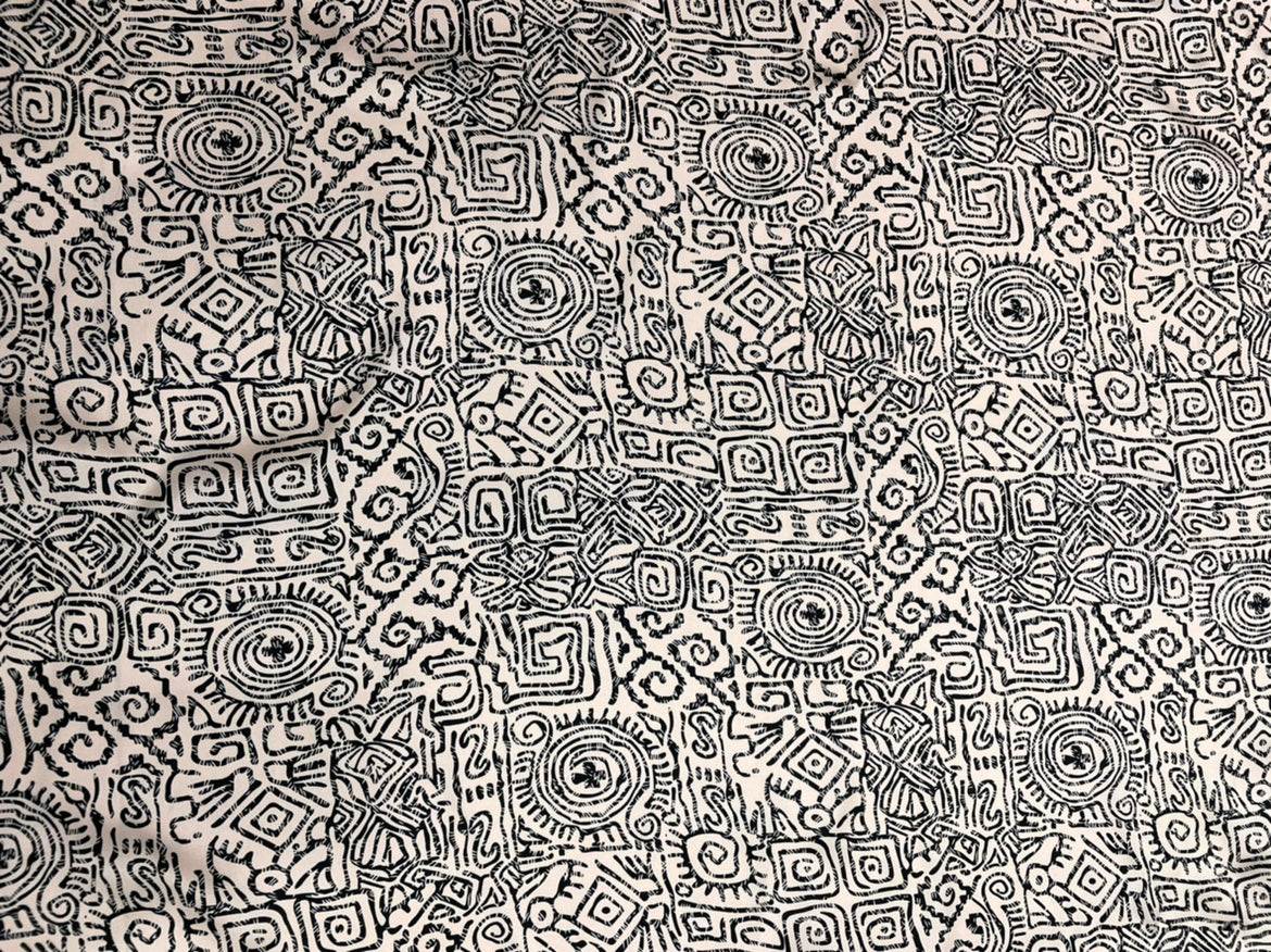 TUANXA - 19 Momme Pictographic Geometry Pattern Digital Print Stretch Silk Satin Fabric - 108cm wide by the Yard