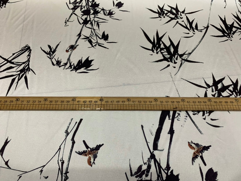 WENZUN - 19 Momme Bamboo Pattern Digital Print Stretch Silk Satin Fabric - 108cm wide by the Yard