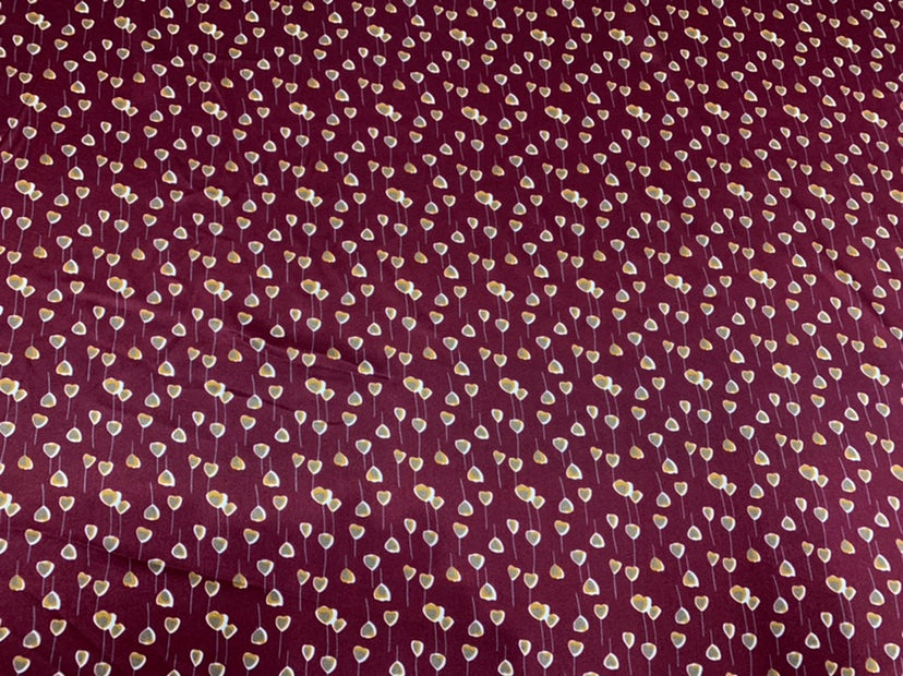 WINRED - 19 Momme Wine Red Heart Pattern Digital Print Stretch Silk Satin Fabric - 108cm wide by the Yard
