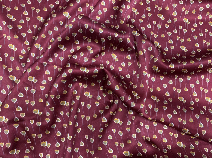 WINRED - 19 Momme Wine Red Heart Pattern Digital Print Stretch Silk Satin Fabric - 108cm wide by the Yard