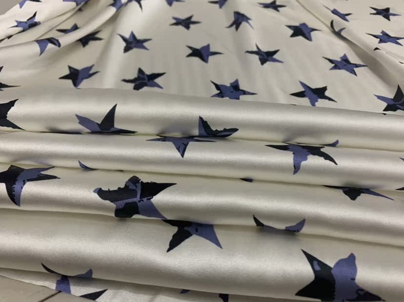 WUJAXI - 19 Momme Pentagram Pattern Digital Print Stretch Silk Satin Fabric - 108cm wide by the Yard