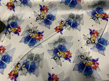 XINHUD - 19 Momme Butterfly Pattern Digital Print Stretch Silk Satin Fabric - 108cm wide by the Yard