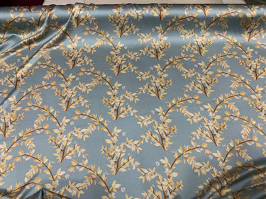 XINKAN - 19 Momme Mist Blue Background Flowers Pattern Digital Print Stretch Silk Satin Fabric - 140cm wide by the Yard