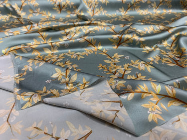 XINKAN - 19 Momme Mist Blue Background Flowers Pattern Digital Print Stretch Silk Satin Fabric - 140cm wide by the Yard