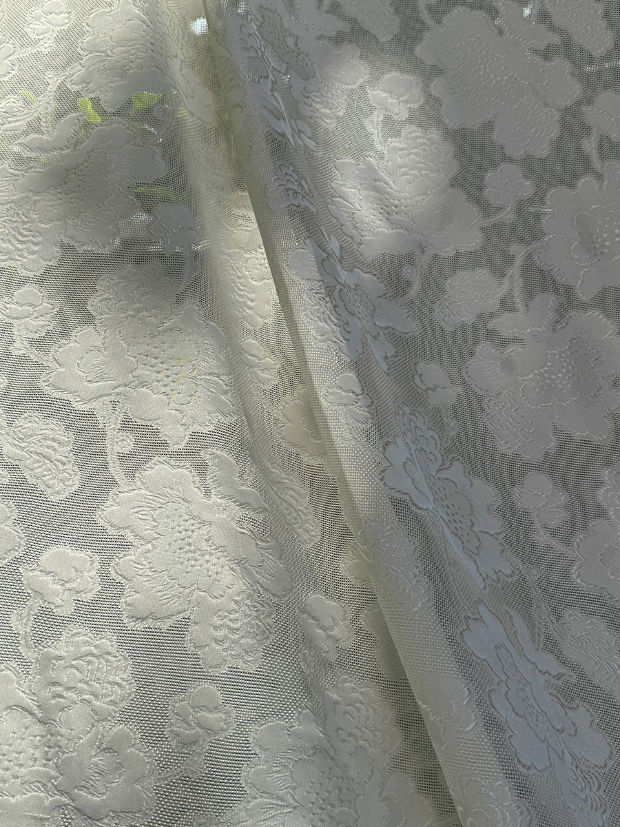 XYSJBWMDB - Leno silk fabric, 25 momme 114cm wide, white peony, 100% mulberry silk