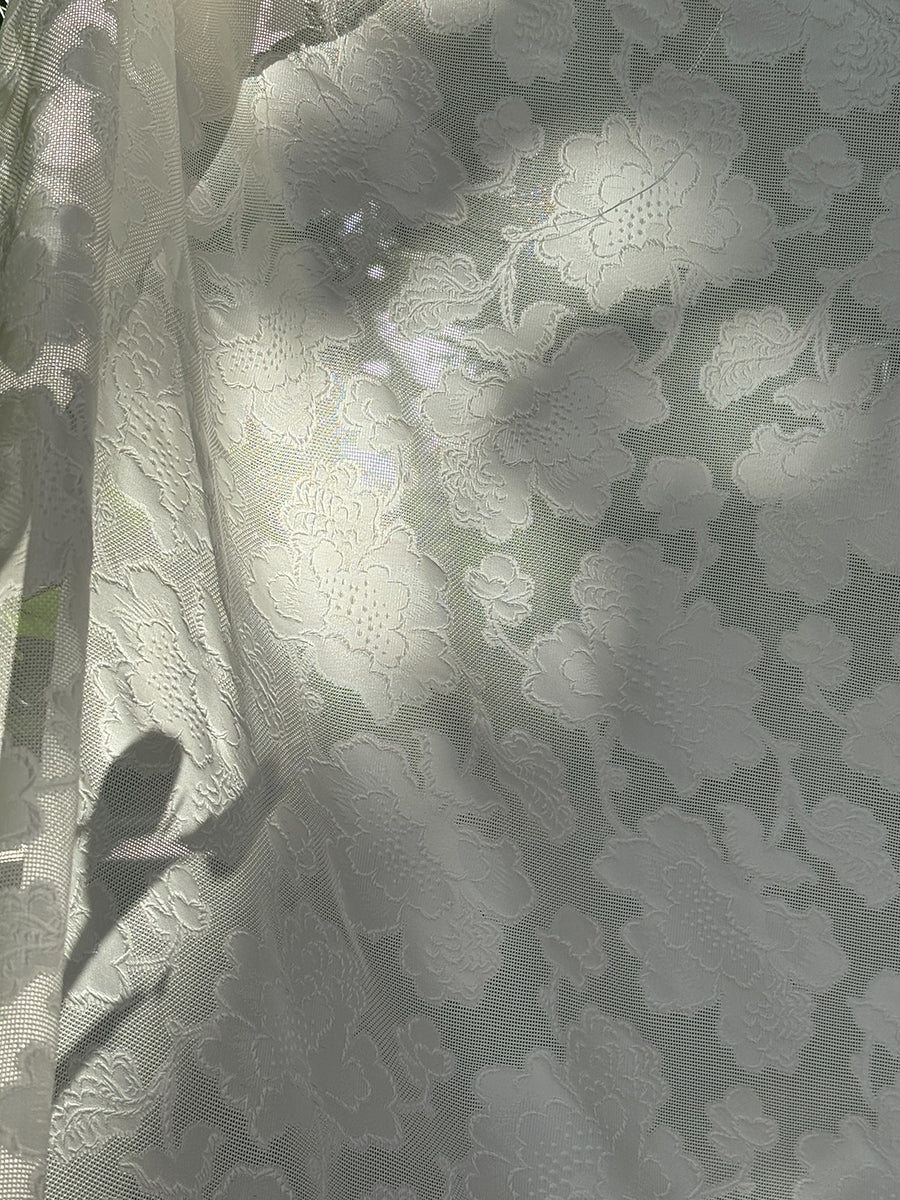 XYSJBWMDB - Leno silk fabric, 25 momme 114cm wide, white peony, 100% mulberry silk