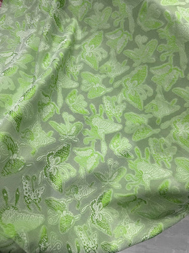 XYSJLHD - Leno silk fabric, yarn dyed 25 momme 114cm wide, green butterfly, 100% mulberry silk