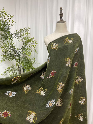 XYZBZCSCXQXL - Embroidered Tussah Mud Silk, Qiuxiang Green 60 Momme 110cm wide by the Yard