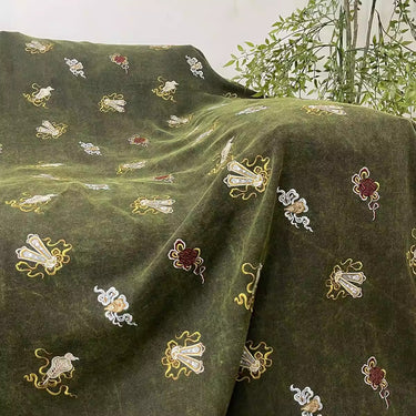 XYZBZCSCXQXL - Embroidered Tussah Mud Silk, Qiuxiang Green 60 Momme 110cm wide by the Yard