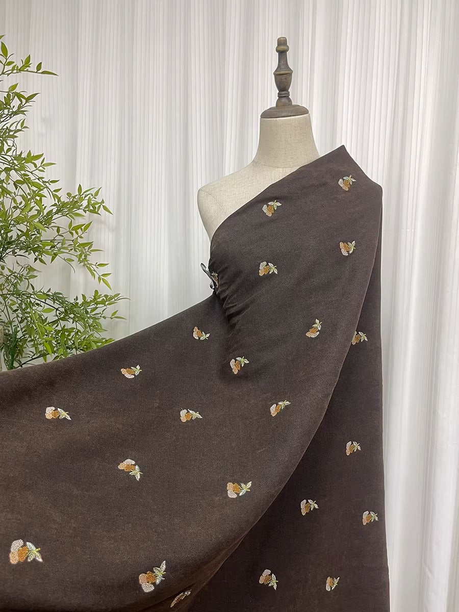 XYZCCX001 - Embroidered Tussah Mud Silk, Floral 60 Momme 110cm wide by the Yard