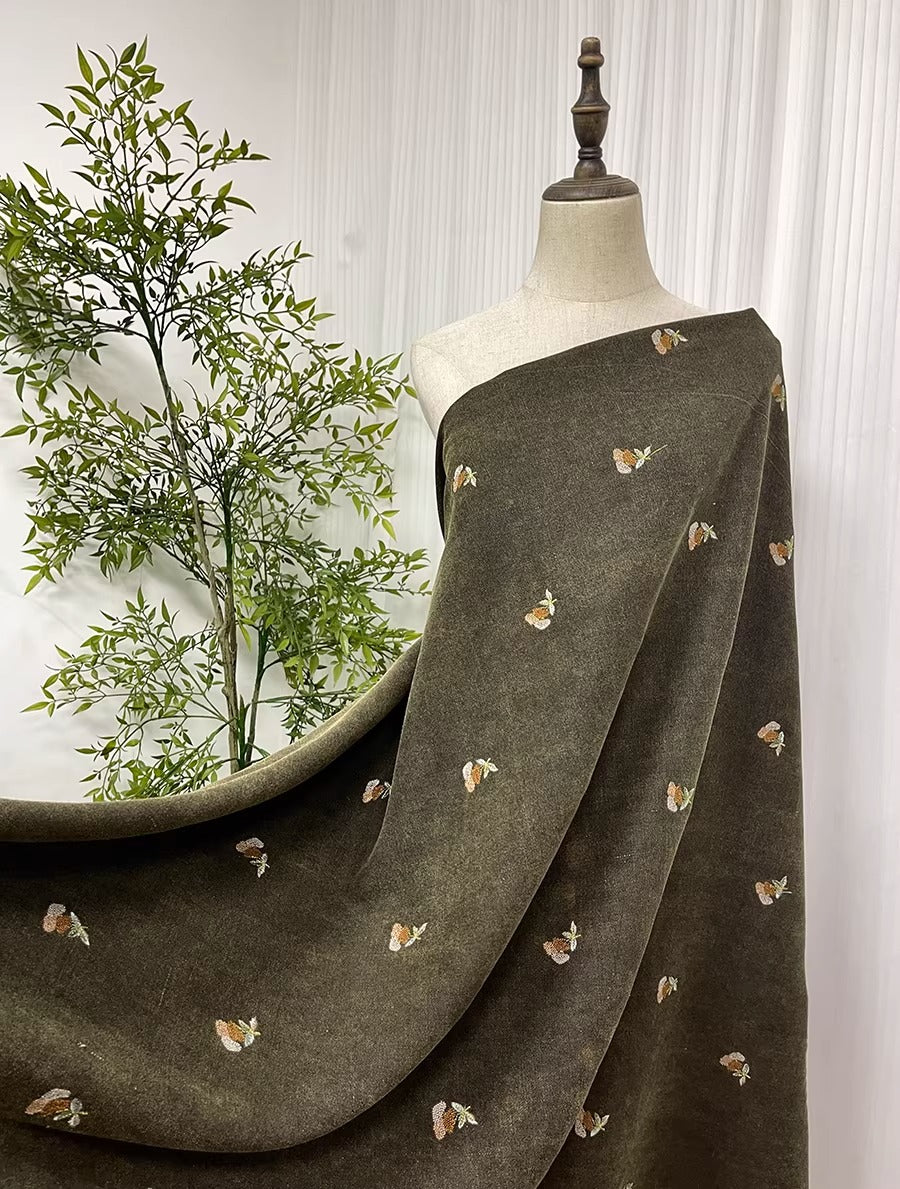XYZCCX001 - Embroidered Tussah Mud Silk, Floral 60 Momme 110cm wide by the Yard