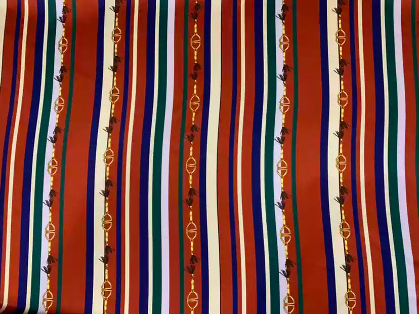 YAODTI - 19 Momme Belt Stripes Pattern Digital Print Stretch Silk Satin Fabric - 140cm wide by the Yard