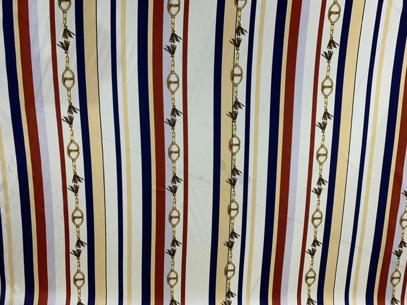 YAODTI - 19 Momme Belt Stripes Pattern Digital Print Stretch Silk Satin Fabric - 140cm wide by the Yard