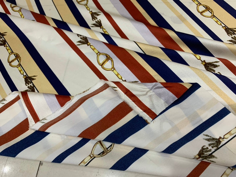 YAODTI - 19 Momme Belt Stripes Pattern Digital Print Stretch Silk Satin Fabric - 140cm wide by the Yard