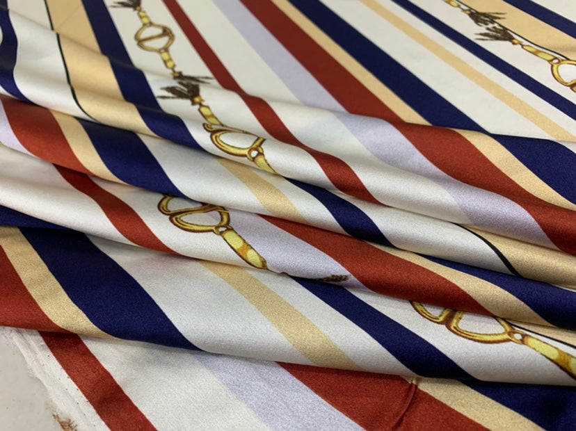 YAODTI - 19 Momme Belt Stripes Pattern Digital Print Stretch Silk Satin Fabric - 140cm wide by the Yard