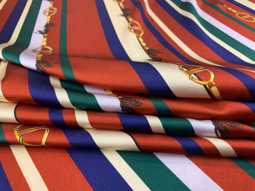 YAODTI - 19 Momme Belt Stripes Pattern Digital Print Stretch Silk Satin Fabric - 140cm wide by the Yard