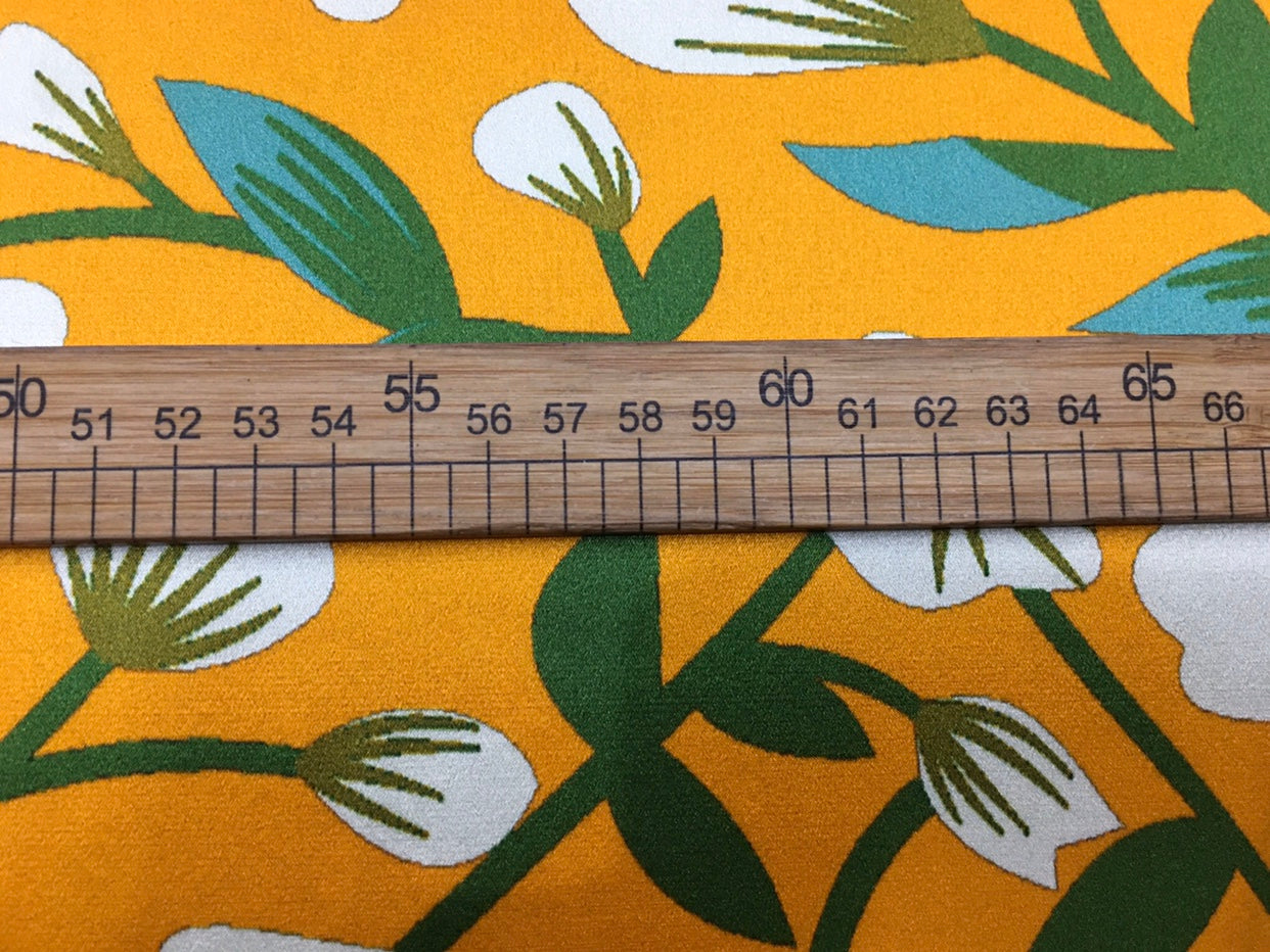 YEDILA - 19 Momme Yellow Flowers Flower Pattern Digital Print Stretch Silk Satin Fabric - 140cm wide by the Yard