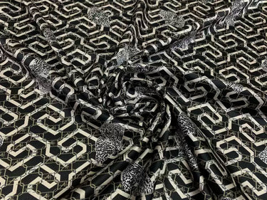 YINXGL - 19 Momme Ginkgo Leaf Pattern Digital Print Stretch Silk Satin Fabric - 135cm wide by the Yard