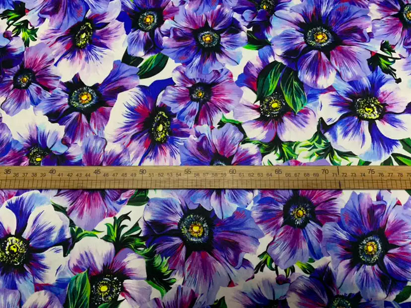 ZENSIH - 19 Momme Flowers Pattern Digital Print Stretch Silk Satin Fabric - 108cm wide by the Yard