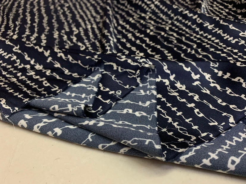 ZMLELI - 19 Momme Letter Lines Pattern Digital Print Stretch Silk Satin Fabric - 135cm wide by the Yard