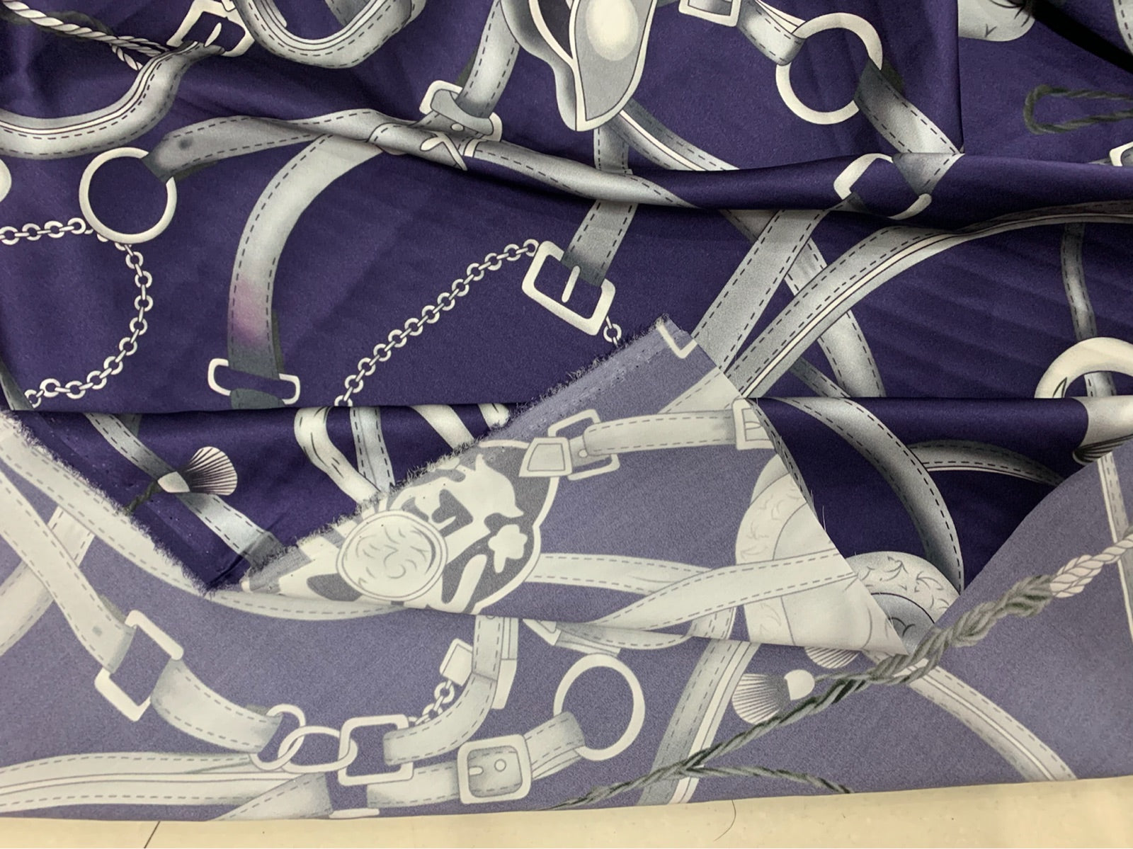 ZREDYE  - 19 Momme Purple Chain Pattern Digital Print Stretch Silk Satin Fabric - 108cm wide by the Yard